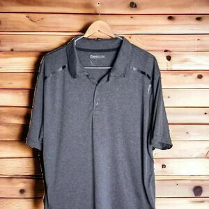 Reebok Golf Polo Mens Large Play Dry Shirt 3 Button Spellout Gray Lightweight